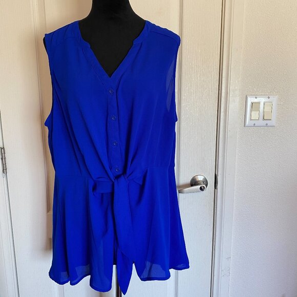 Torrid Blue Sleeveless Button-Down Blouse with Ties - Picture 1 of 12